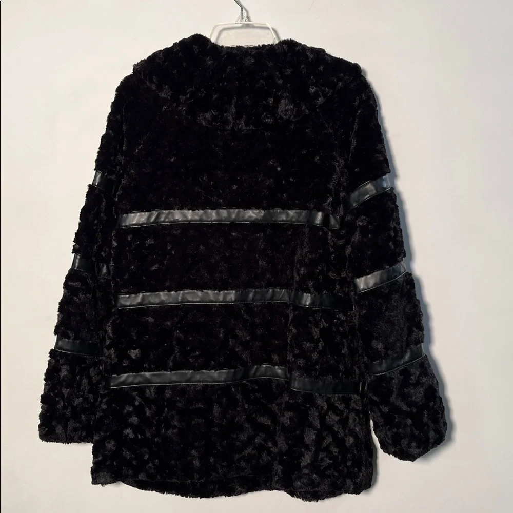 BETSEY JOHNSON Penny Lane Faux Mongolian Fur/Leather Mod Wide Collar BLK Coat S - Picture 4 of 16